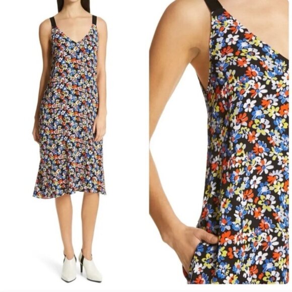 New Rag & Bone Estell Navy Floral Print Crepe Midi Dress NWT W292316NY Medium - Picture 4 of 16